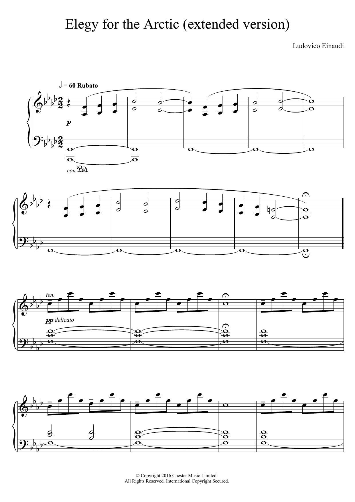 Ludovico Einaudi Elegy For The Arctic (extended version) Sheet Music Notes & Chords for Piano - Download or Print PDF