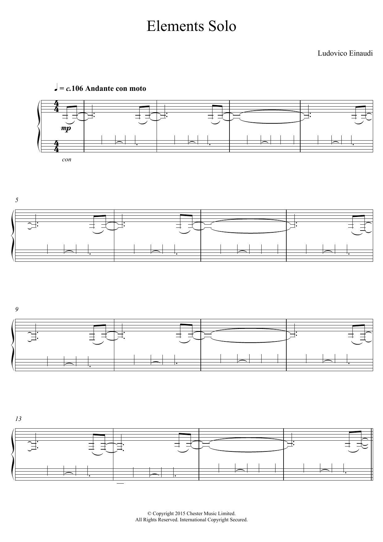 Ludovico Einaudi Elements Solo Sheet Music Notes & Chords for Piano - Download or Print PDF