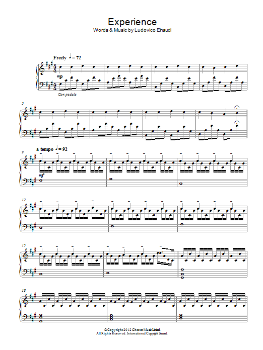 Ludovico Einaudi Experience Sheet Music Notes & Chords for Piano Solo - Download or Print PDF