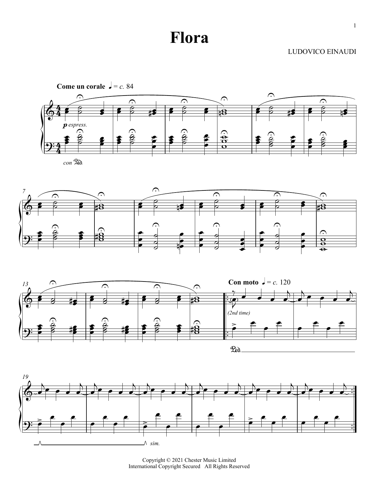 Ludovico Einaudi Flora Sheet Music Notes & Chords for Piano Solo - Download or Print PDF