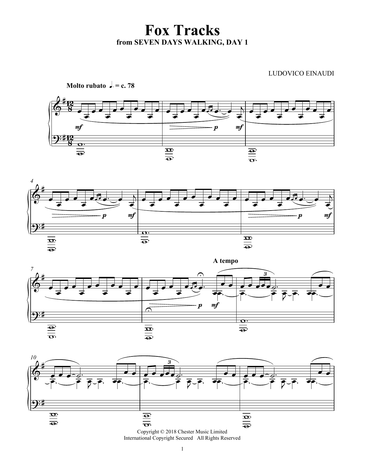 Ludovico Einaudi Fox Tracks (from Seven Days Walking: Day 1) Sheet Music Notes & Chords for Piano Solo - Download or Print PDF