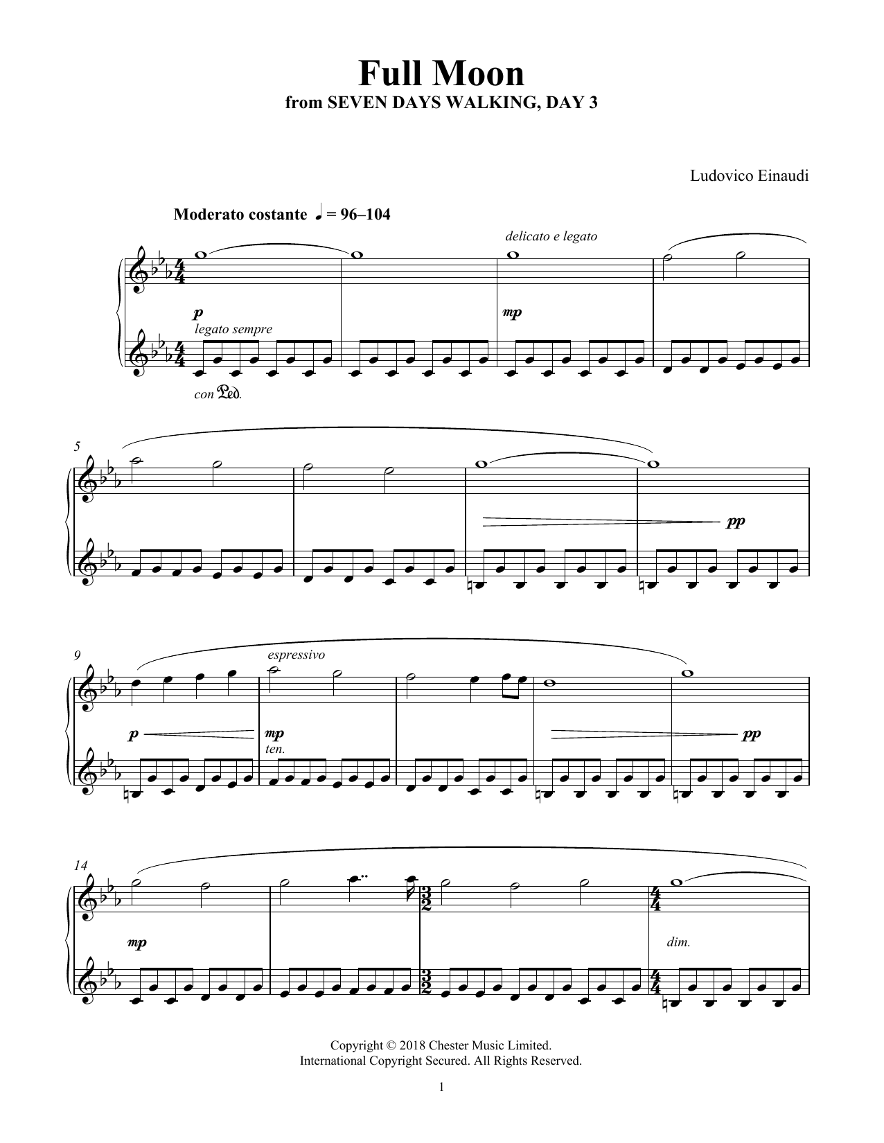 Ludovico Einaudi Full Moon (from Seven Days Walking: Day 3) Sheet Music Notes & Chords for Piano Solo - Download or Print PDF