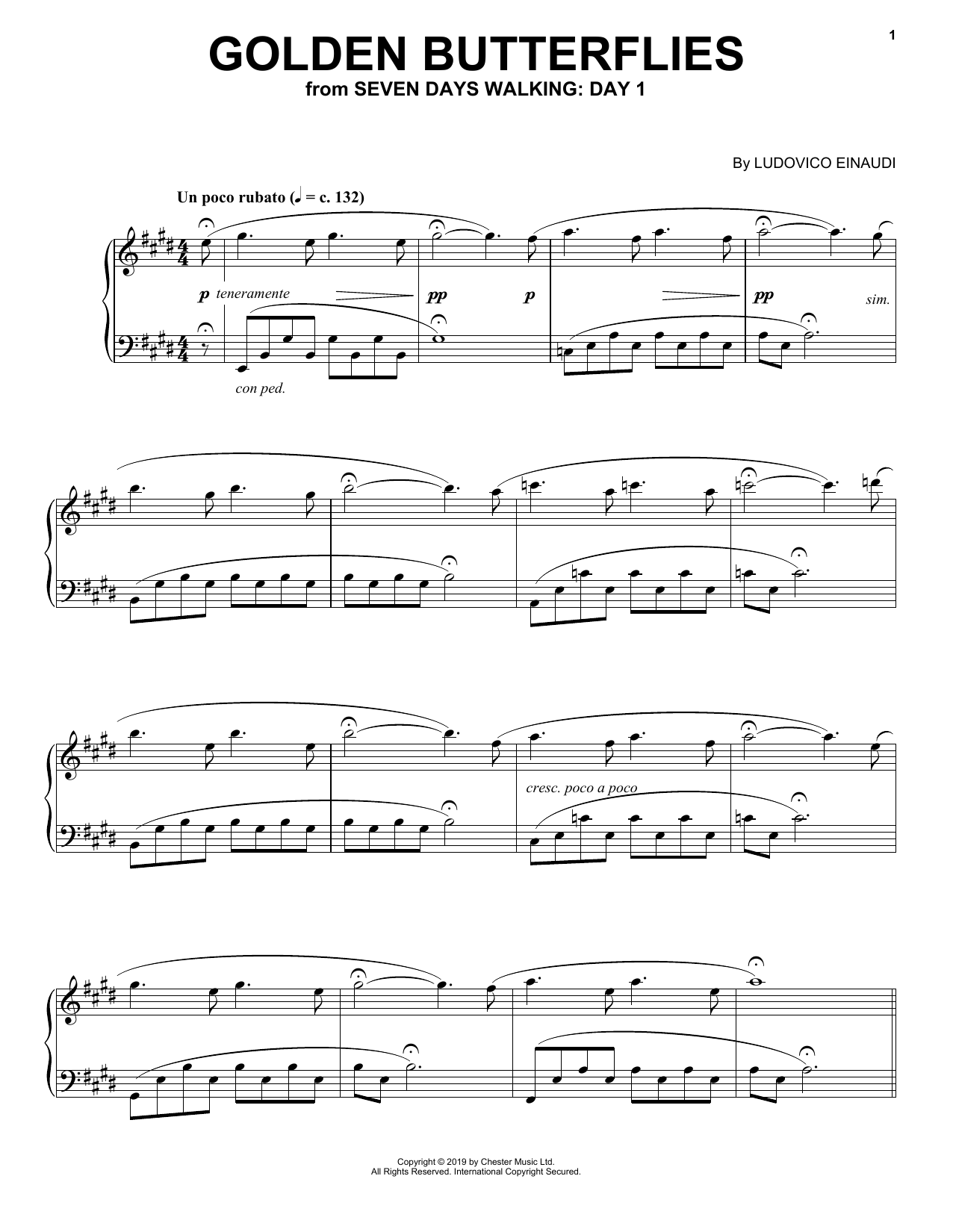 Ludovico Einaudi Golden Butterflies (from Seven Days Walking: Day 1) Sheet Music Notes & Chords for Piano Solo - Download or Print PDF