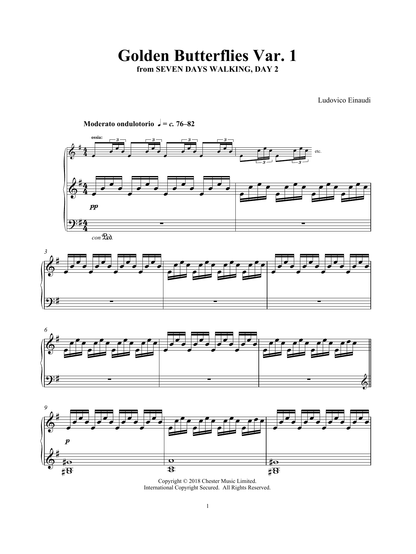 Ludovico Einaudi Golden Butterflies Var. 1 (from Seven Days Walking: Day 2) Sheet Music Notes & Chords for Piano Solo - Download or Print PDF
