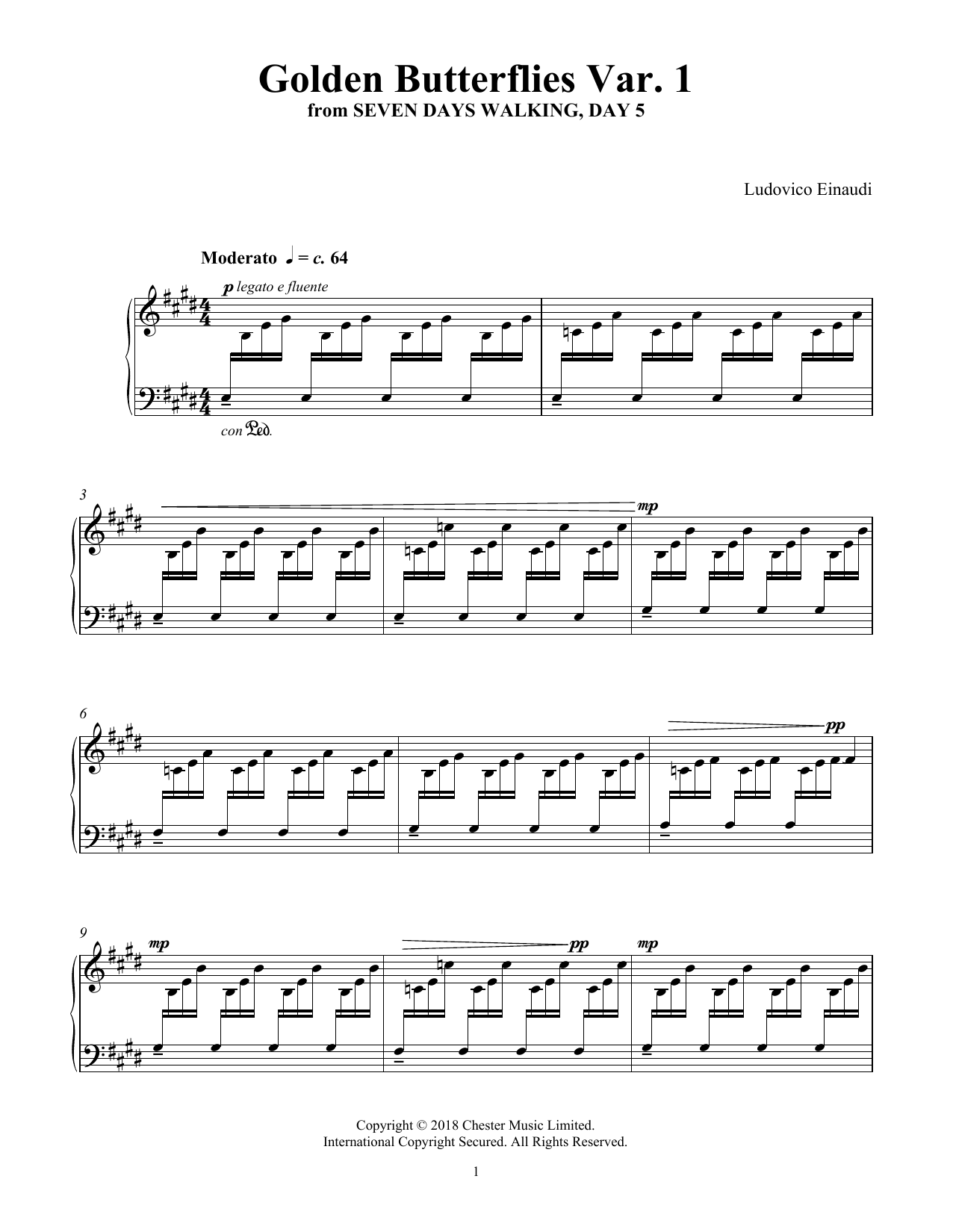 Ludovico Einaudi Golden Butterflies Var. 1 (from Seven Days Walking: Day 5) Sheet Music Notes & Chords for Piano Solo - Download or Print PDF