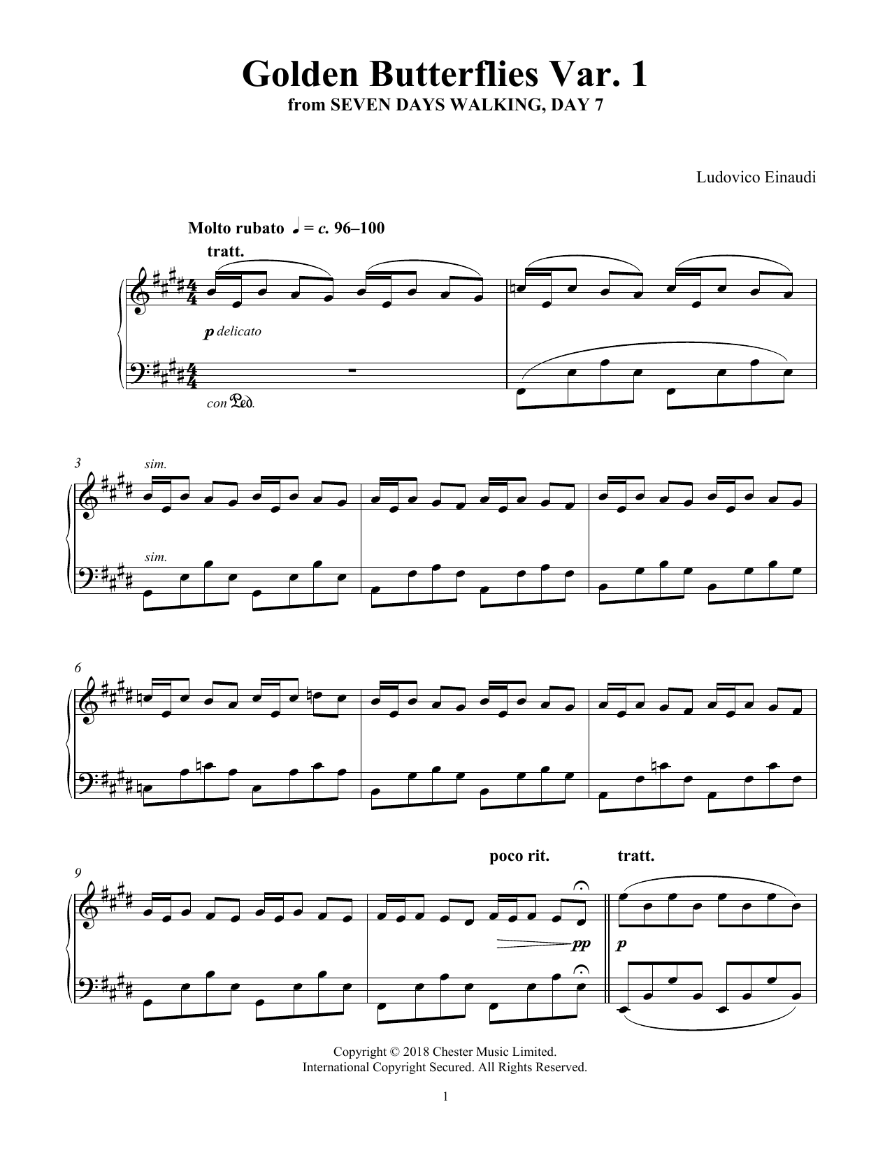 Ludovico Einaudi Golden Butterflies Var. 1 (from Seven Days Walking: Day 7) Sheet Music Notes & Chords for Piano Solo - Download or Print PDF