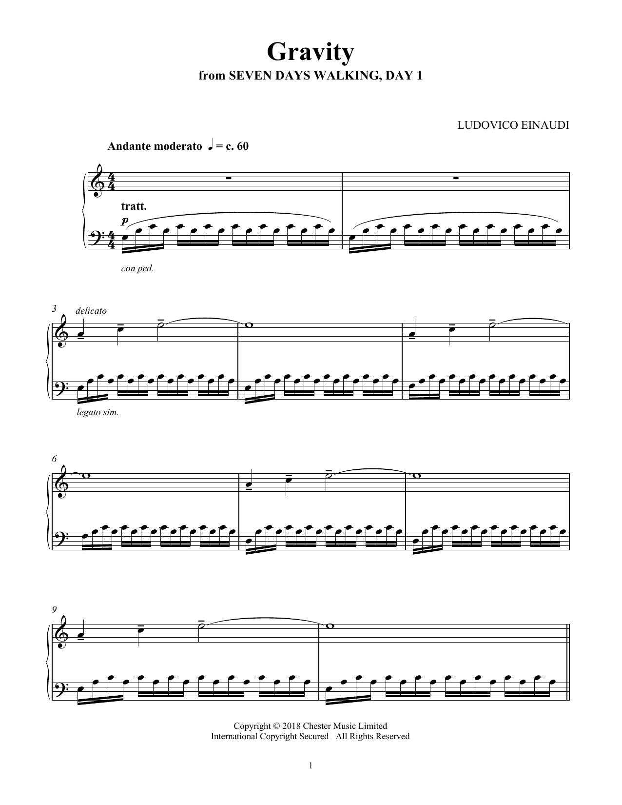 Ludovico Einaudi Gravity (from Seven Days Walking: Day 1) Sheet Music Notes & Chords for Piano Solo - Download or Print PDF