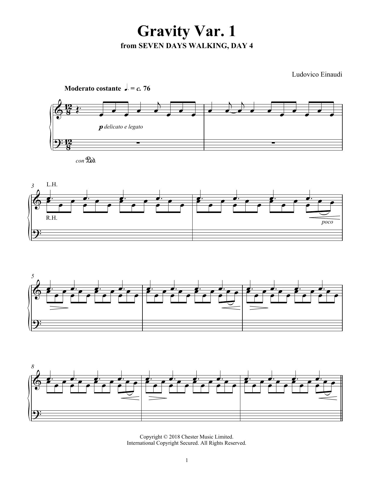 Ludovico Einaudi Gravity Var. 1 (from Seven Days Walking: Day 4) Sheet Music Notes & Chords for Piano Solo - Download or Print PDF