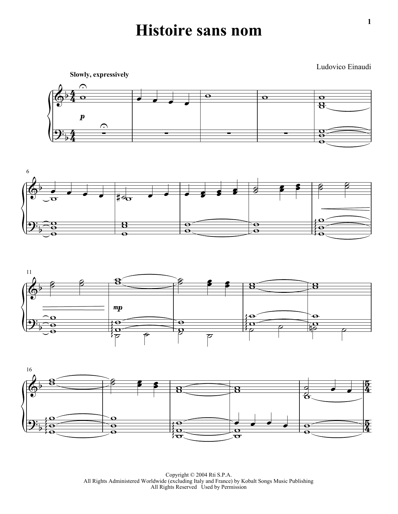 Ludovico Einaudi Histoire Sans Nom Sheet Music Notes & Chords for Piano Solo - Download or Print PDF