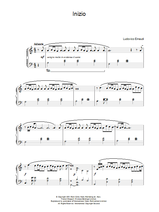 Ludovico Einaudi Inizio Sheet Music Notes & Chords for Piano - Download or Print PDF