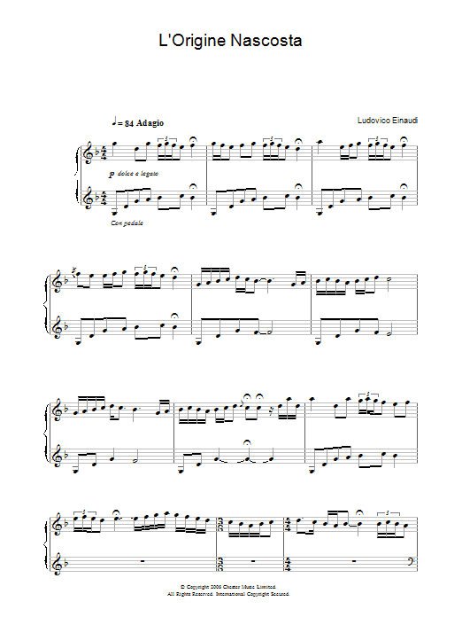 Ludovico Einaudi L'Origine Nascosta Sheet Music Notes & Chords for Piano Solo - Download or Print PDF