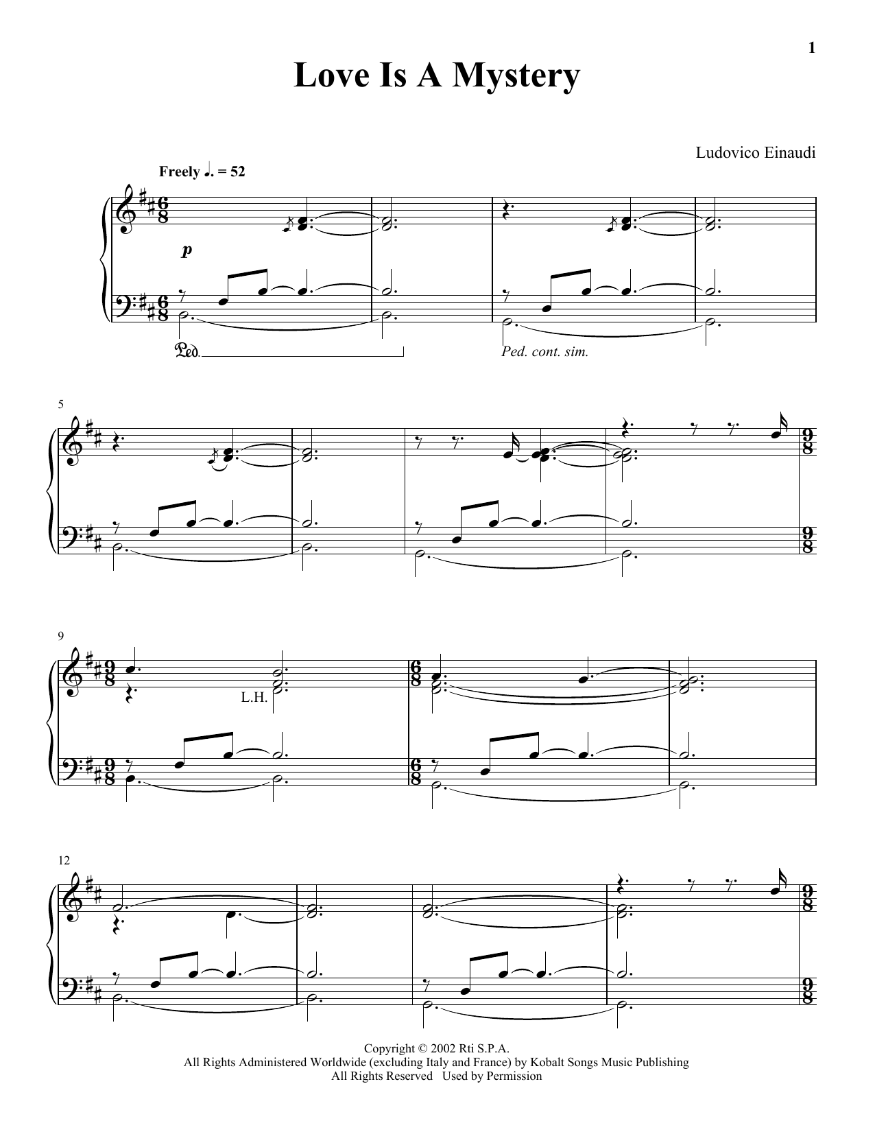 Ludovico Einaudi Love Is A Mystery Sheet Music Notes & Chords for Piano Solo - Download or Print PDF