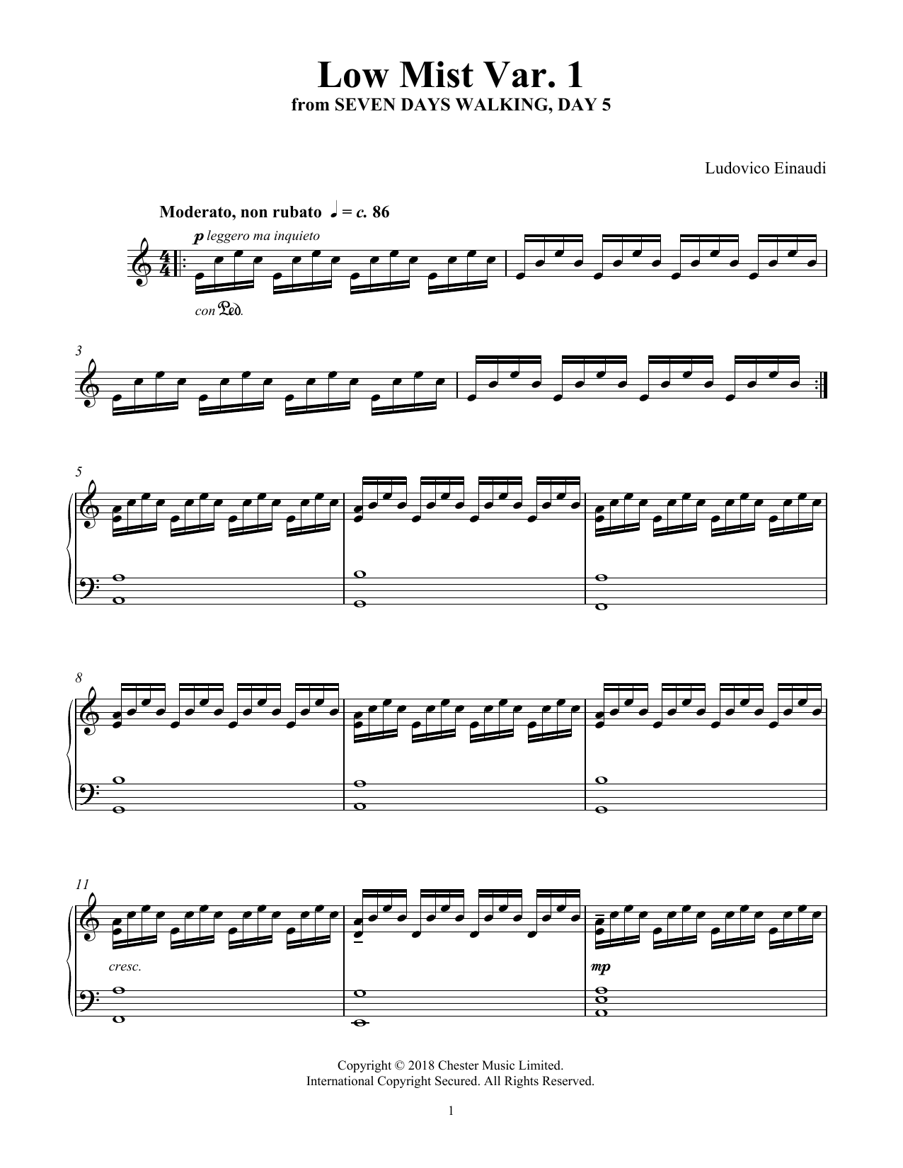 Ludovico Einaudi Low Mist Var. 1 (from Seven Days Walking: Day 5) Sheet Music Notes & Chords for Piano Solo - Download or Print PDF