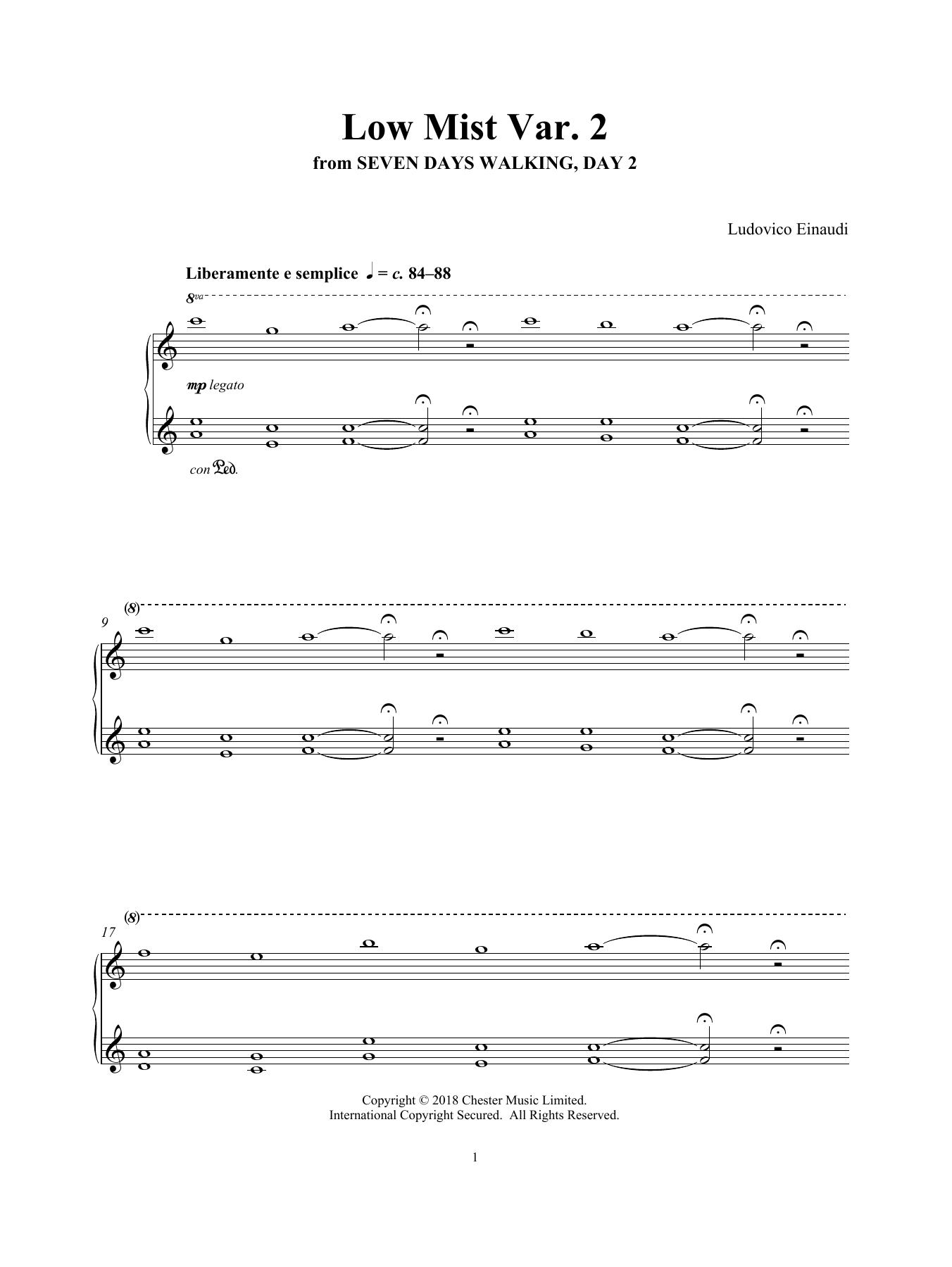 Ludovico Einaudi Low Mist Var. 2 (from Seven Days Walking: Day 2) Sheet Music Notes & Chords for Piano Solo - Download or Print PDF