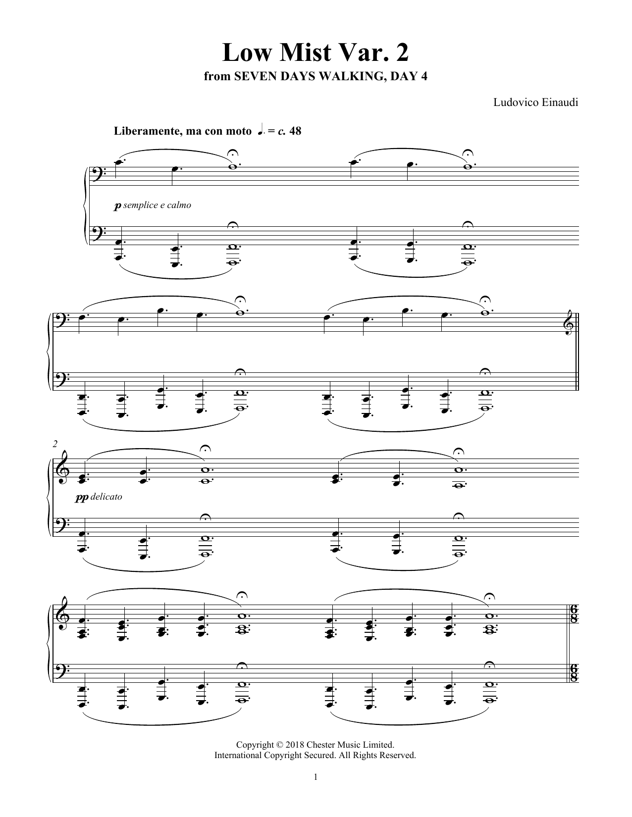 Ludovico Einaudi Low Mist Var. 2 (from Seven Days Walking: Day 4) Sheet Music Notes & Chords for Piano Solo - Download or Print PDF
