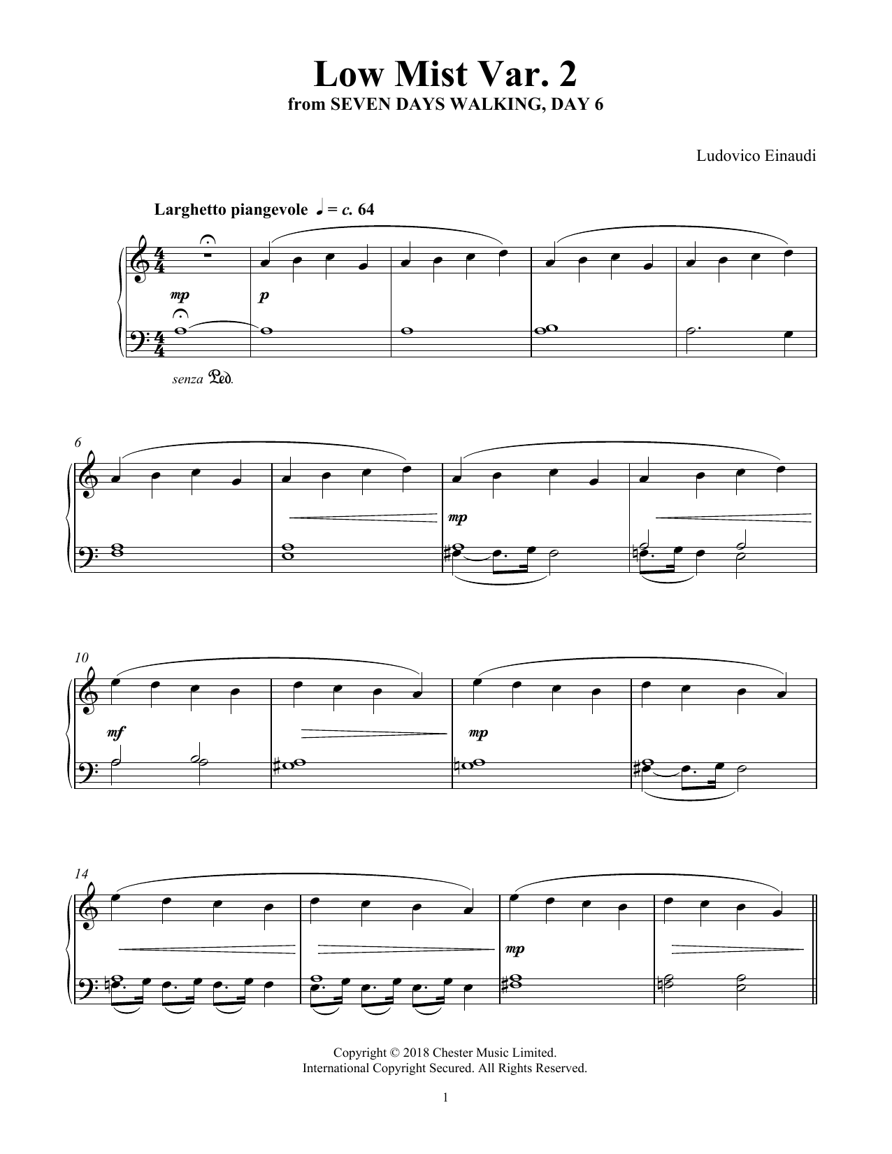 Ludovico Einaudi Low Mist Var. 2 (from Seven Days Walking: Day 6) Sheet Music Notes & Chords for Piano Solo - Download or Print PDF