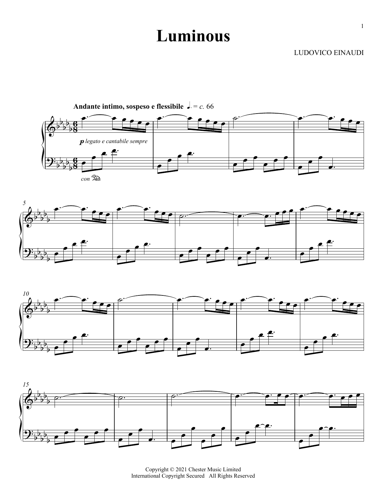 Ludovico Einaudi Luminous Sheet Music Notes & Chords for Piano Solo - Download or Print PDF