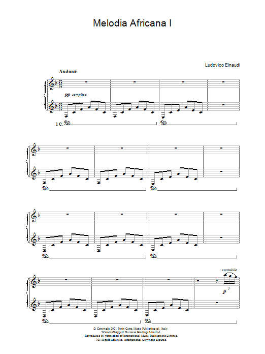 Ludovico Einaudi Melodia Africana I Sheet Music Notes & Chords for Piano - Download or Print PDF