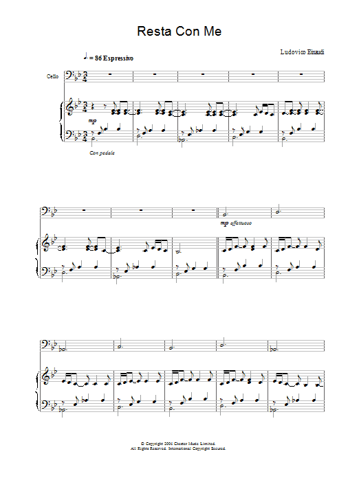 Ludovico Einaudi Resta Con Me Sheet Music Notes & Chords for Cello - Download or Print PDF