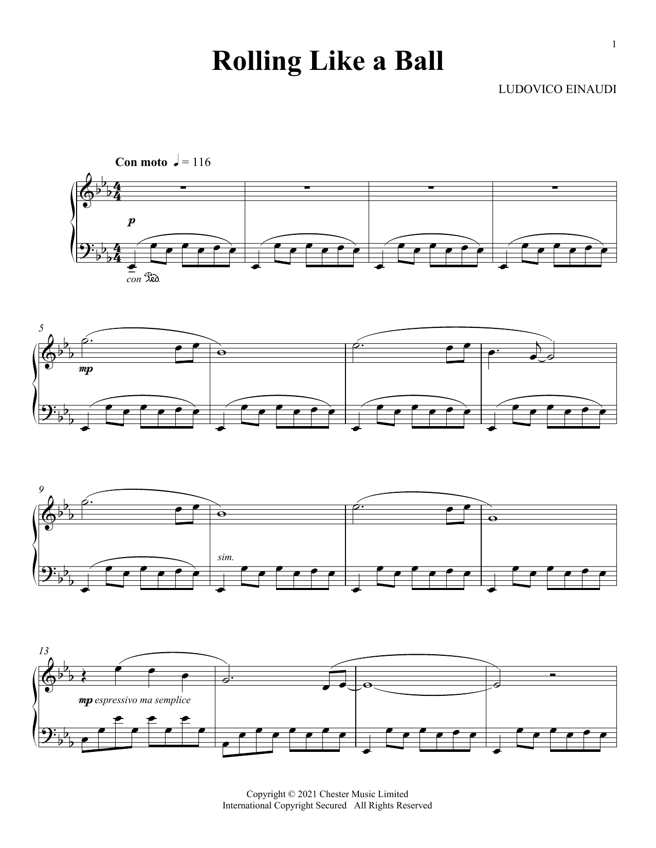 Ludovico Einaudi Rolling Like A Ball Sheet Music Notes & Chords for Piano Solo - Download or Print PDF