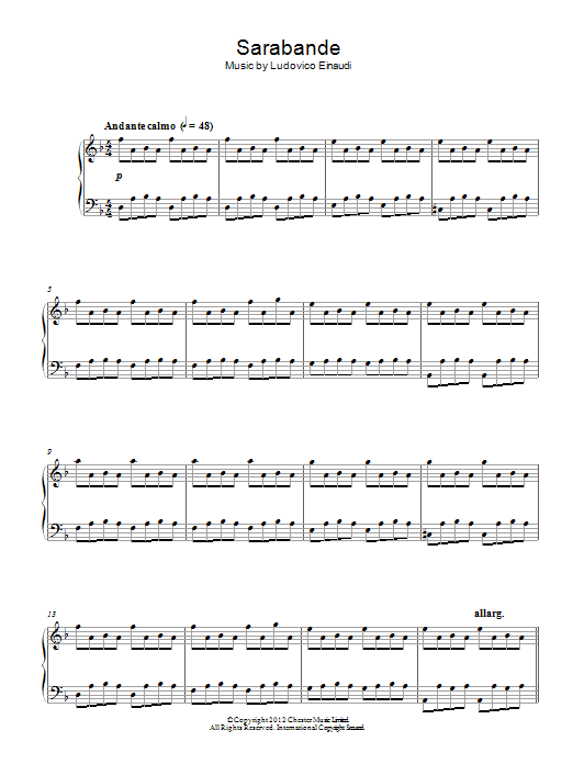 Ludovico Einaudi Sarabande Sheet Music Notes & Chords for Piano - Download or Print PDF