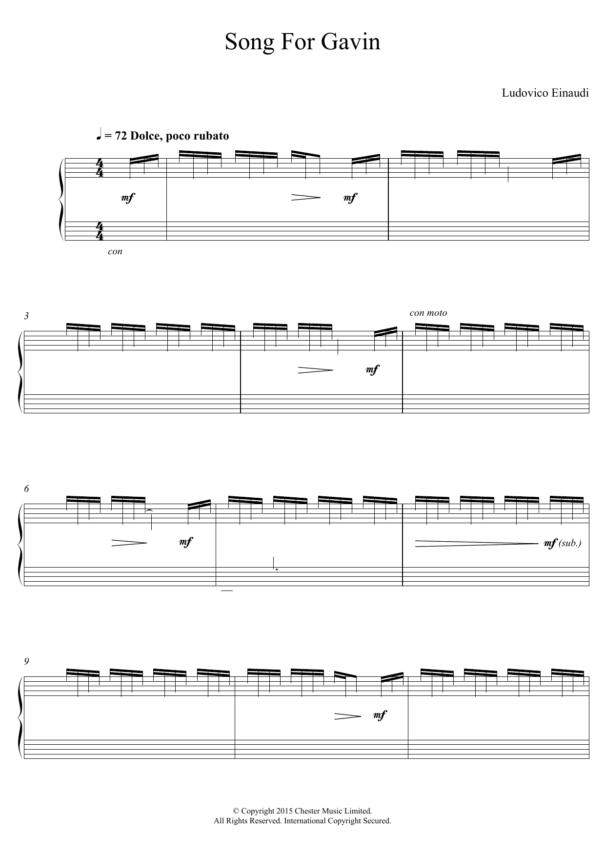 Ludovico Einaudi Song For Gavin Sheet Music Notes & Chords for Educational Piano - Download or Print PDF