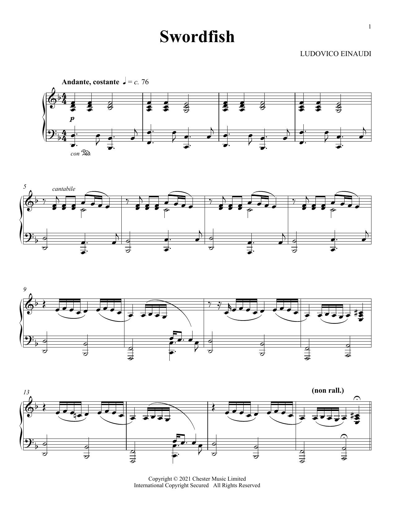 Ludovico Einaudi Swordfish Sheet Music Notes & Chords for Piano Solo - Download or Print PDF