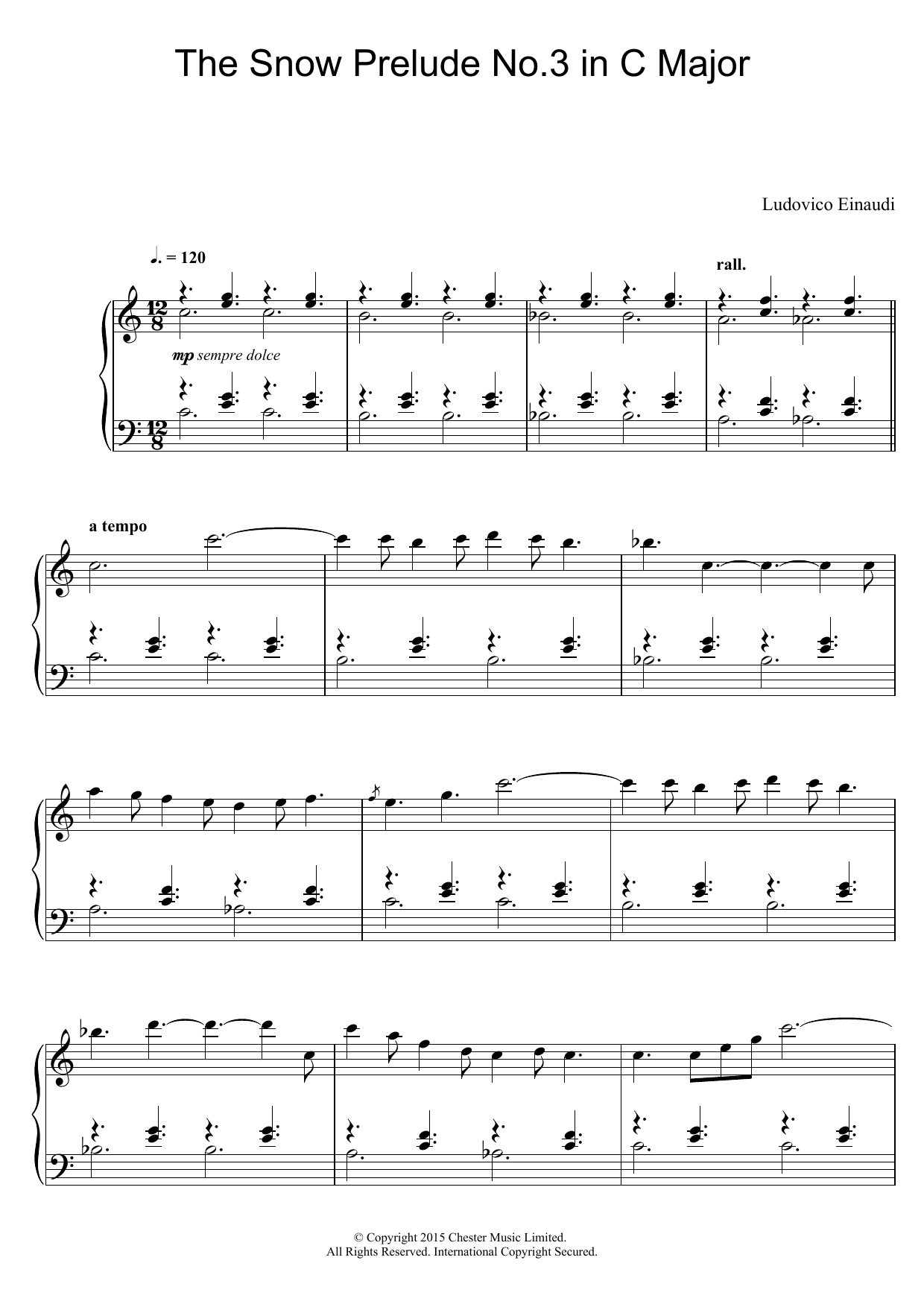 Ludovico Einaudi The Snow Prelude No. 3 In C Major Sheet Music Notes & Chords for Educational Piano - Download or Print PDF