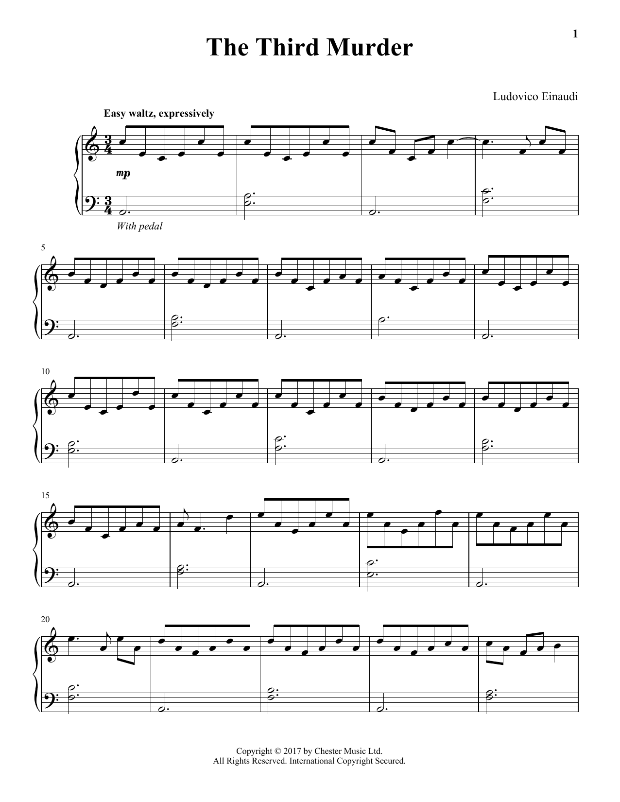 Ludovico Einaudi The Third Murder Sheet Music Notes & Chords for Piano Solo - Download or Print PDF