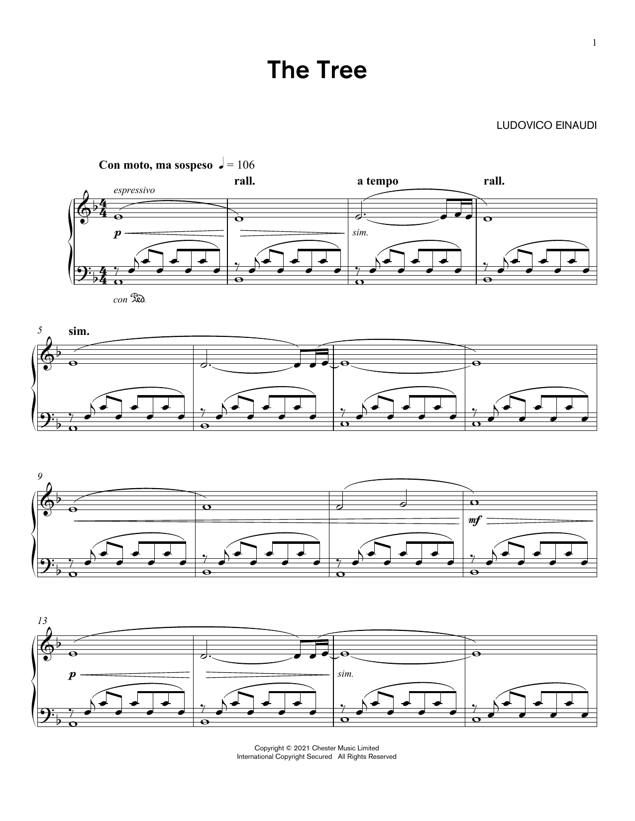 Ludovico Einaudi The Tree Sheet Music Notes & Chords for Piano Solo - Download or Print PDF