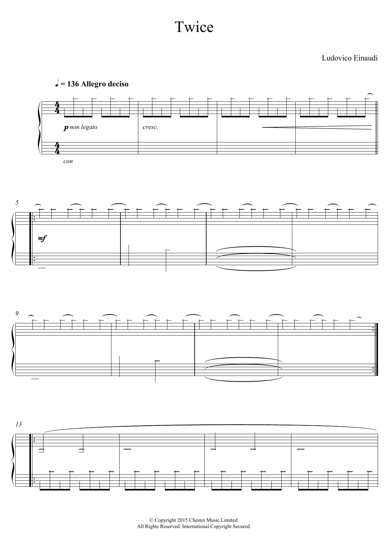 Ludovico Einaudi Twice Sheet Music Notes & Chords for Piano - Download or Print PDF