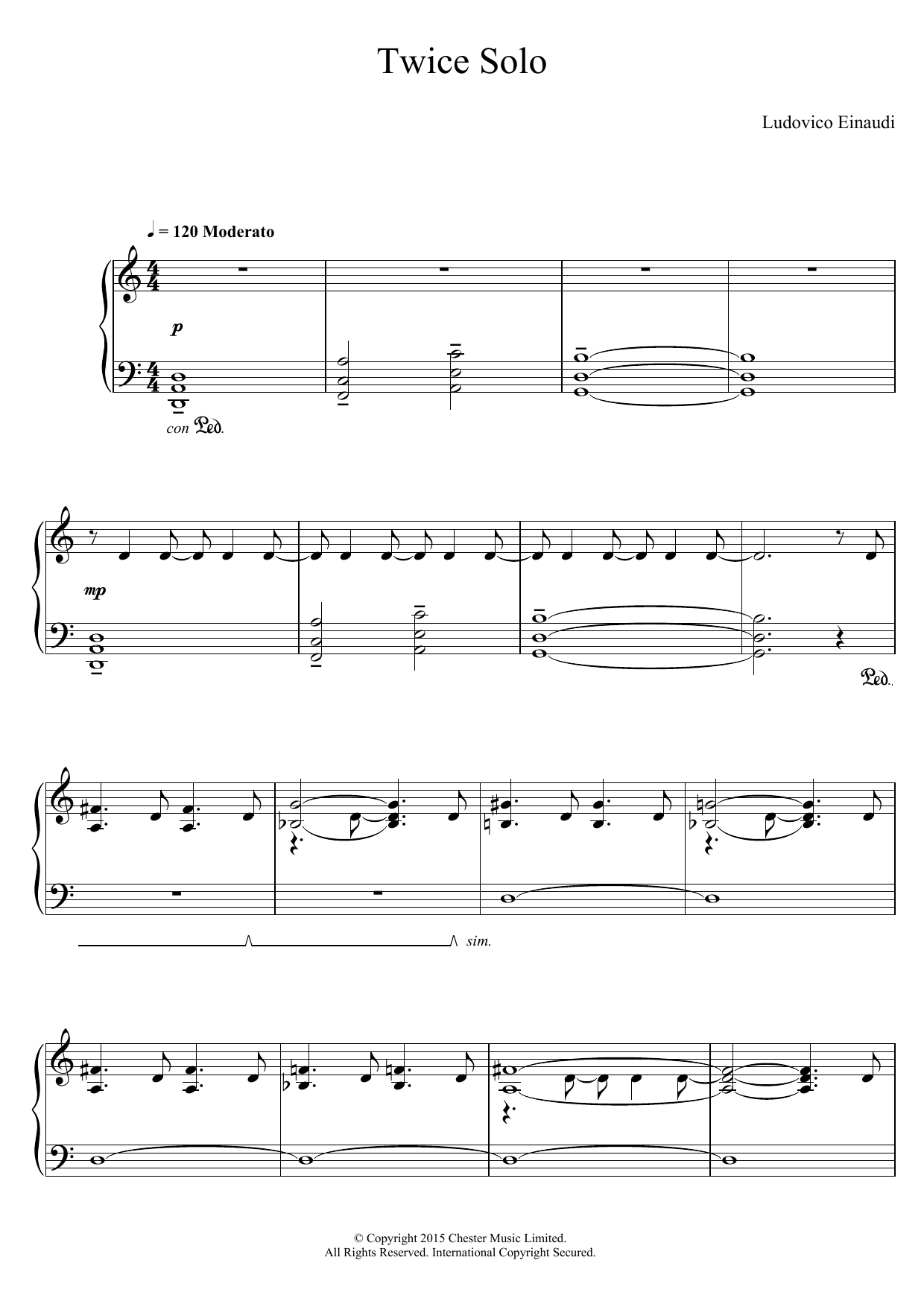 Ludovico Einaudi Twice Solo Sheet Music Notes & Chords for Piano - Download or Print PDF