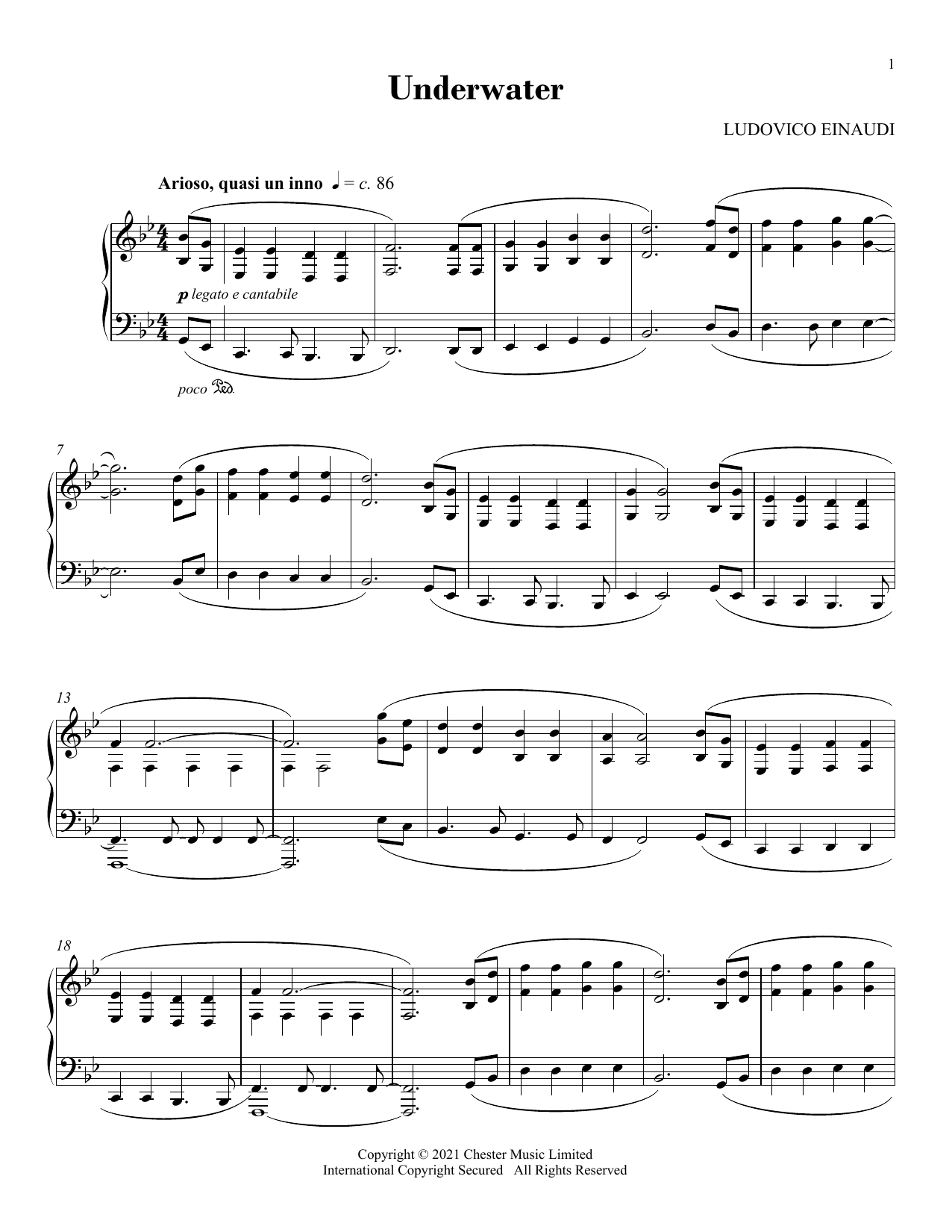 Ludovico Einaudi Underwater Sheet Music Notes & Chords for Piano Solo - Download or Print PDF
