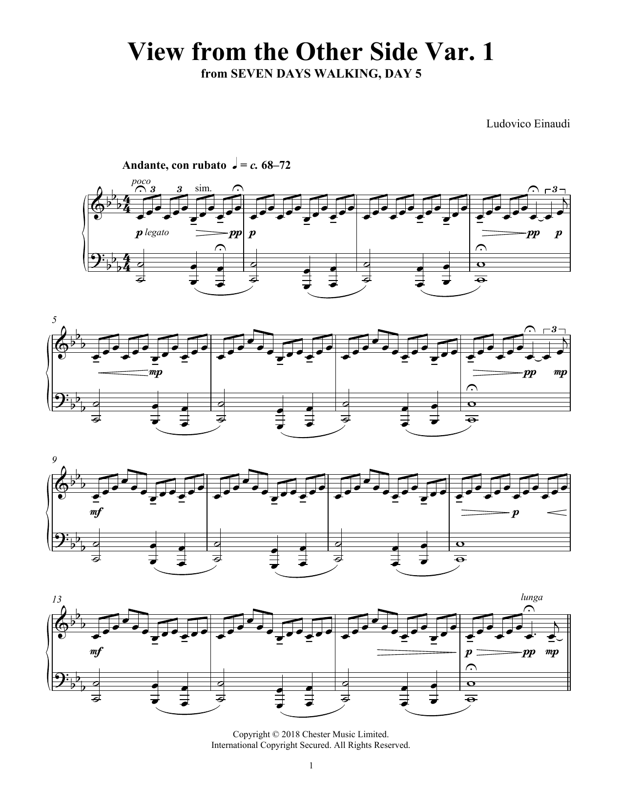 Ludovico Einaudi View From The Other Side Var. 1 (from Seven Days Walking: Day 5) Sheet Music Notes & Chords for Piano Solo - Download or Print PDF