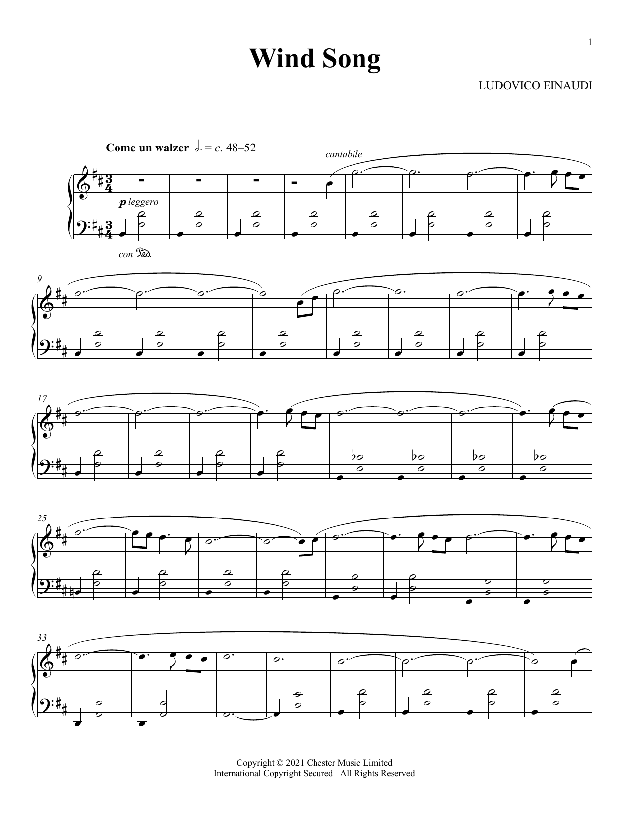 Ludovico Einaudi Wind Song Sheet Music Notes & Chords for Piano Solo - Download or Print PDF