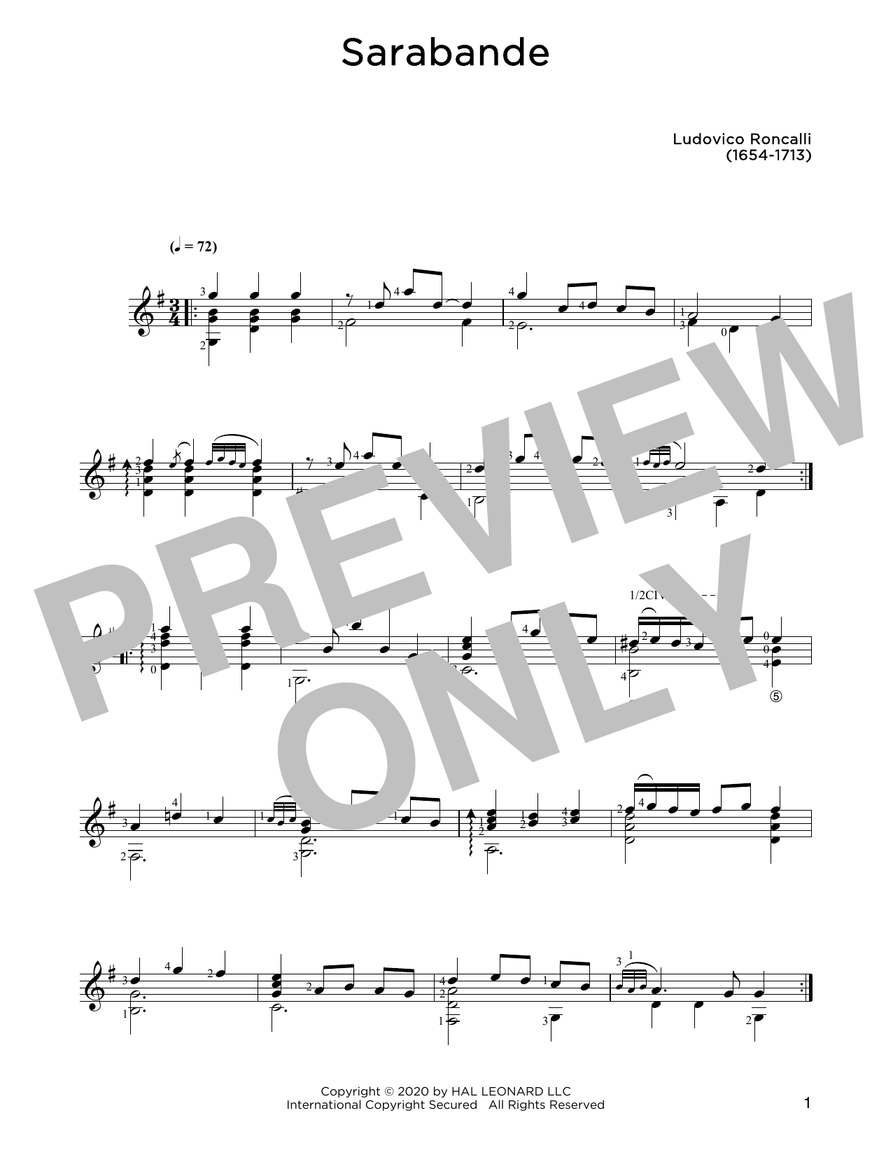 Ludovico Roncalli Sarabande Sheet Music Notes & Chords for Solo Guitar - Download or Print PDF