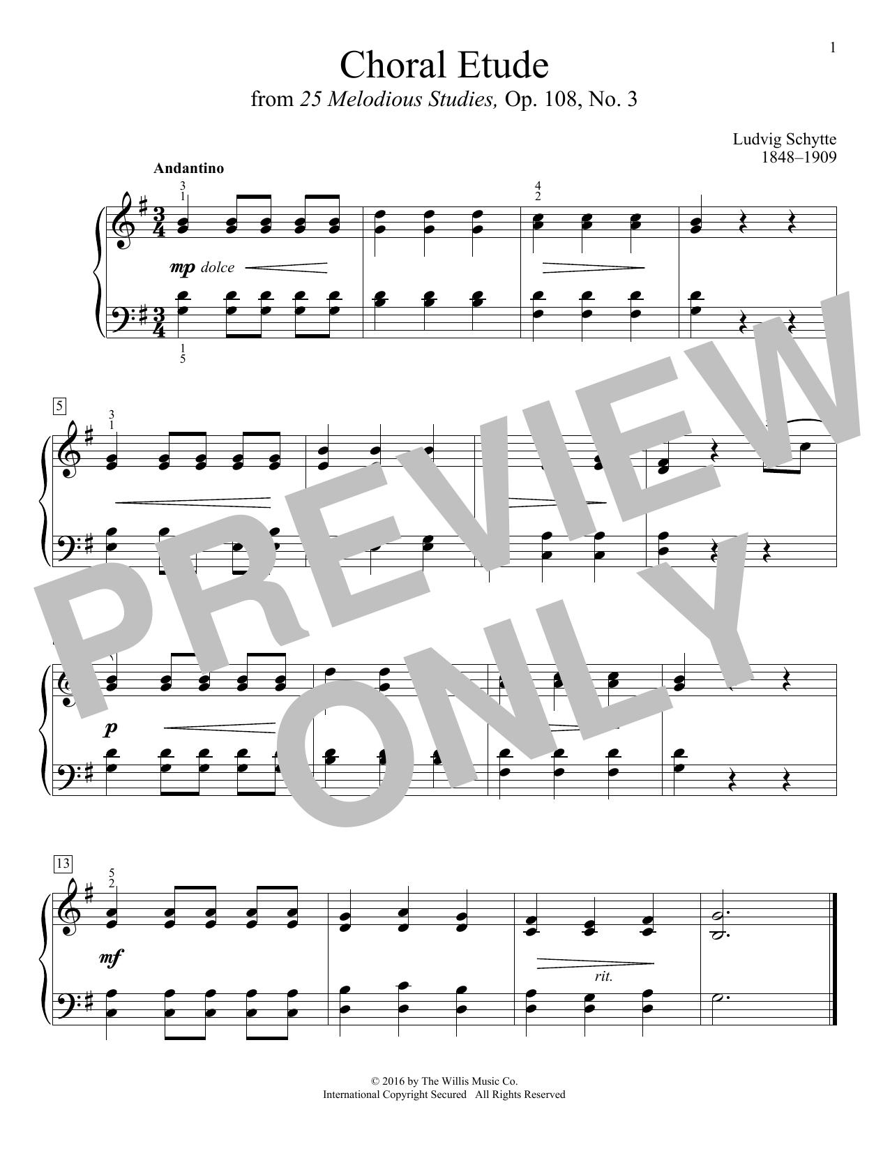 Ludvig Schytte Choral Etude Sheet Music Notes & Chords for Educational Piano - Download or Print PDF
