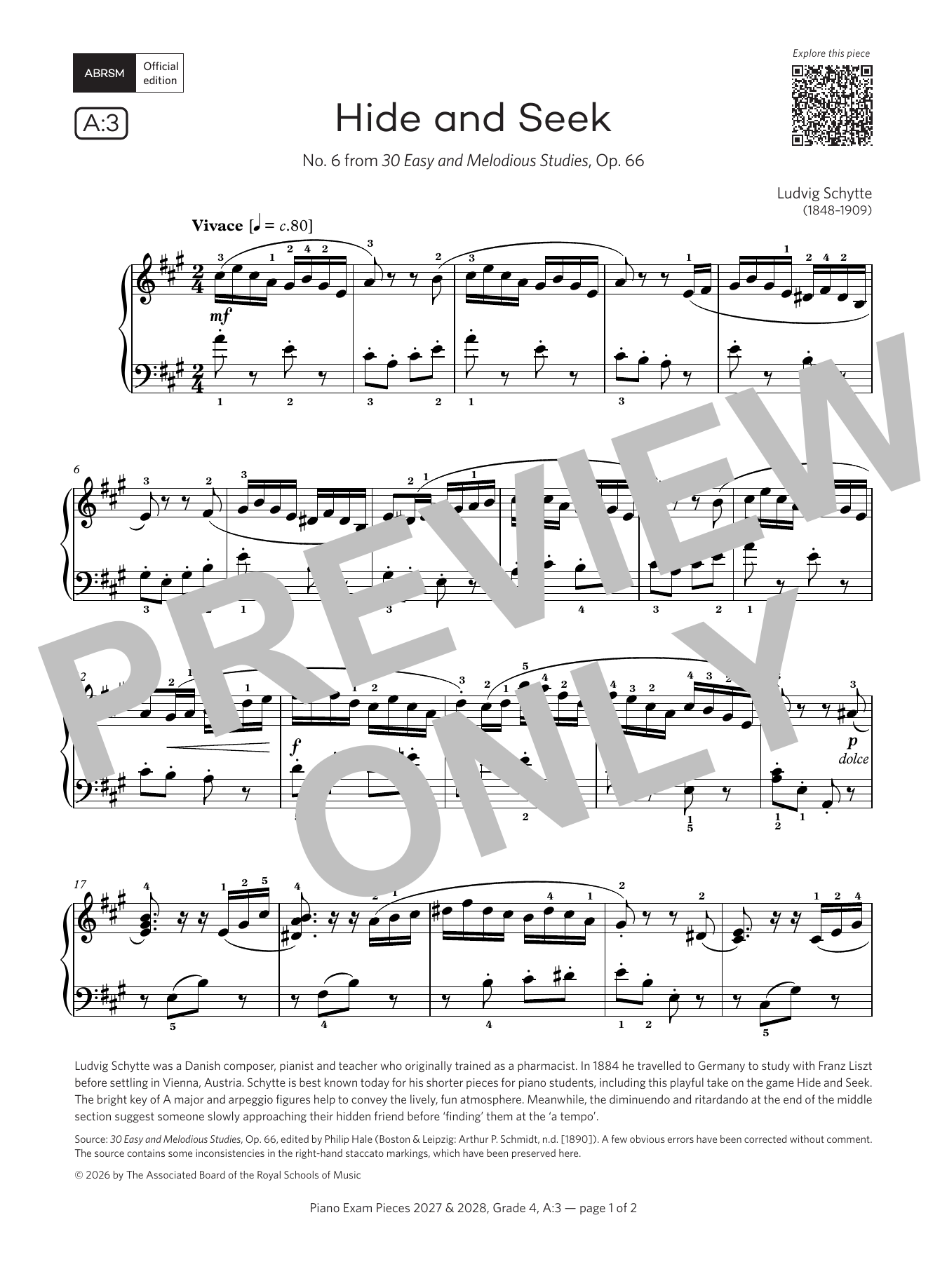 Ludvig Schytte Hide and Seek (Grade 4, list A3, from the ABRSM Piano Syllabus 2027 & 2028) Sheet Music Notes & Chords for Piano Solo - Download or Print PDF