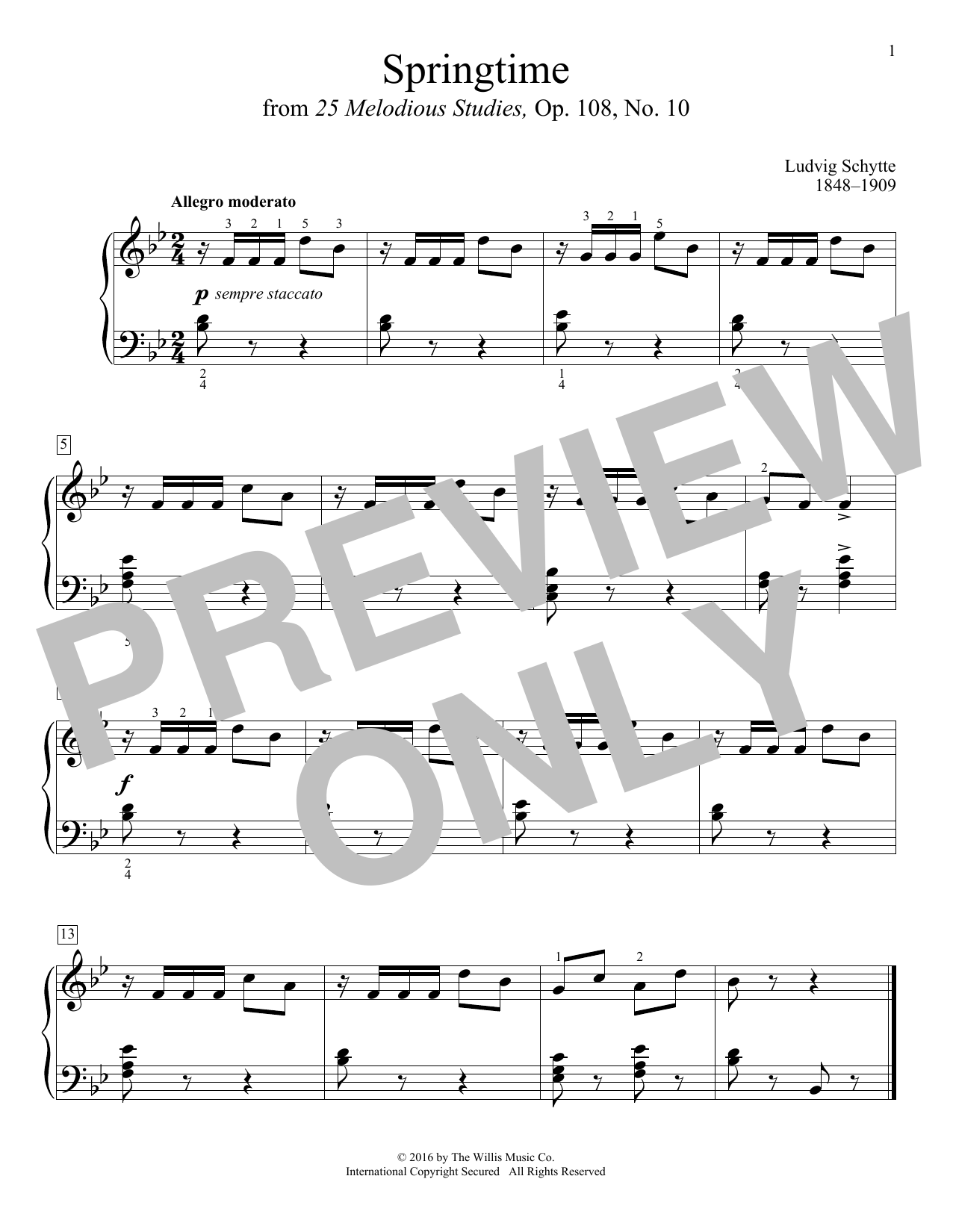 Ludvig Schytte Springtime Sheet Music Notes & Chords for Educational Piano - Download or Print PDF