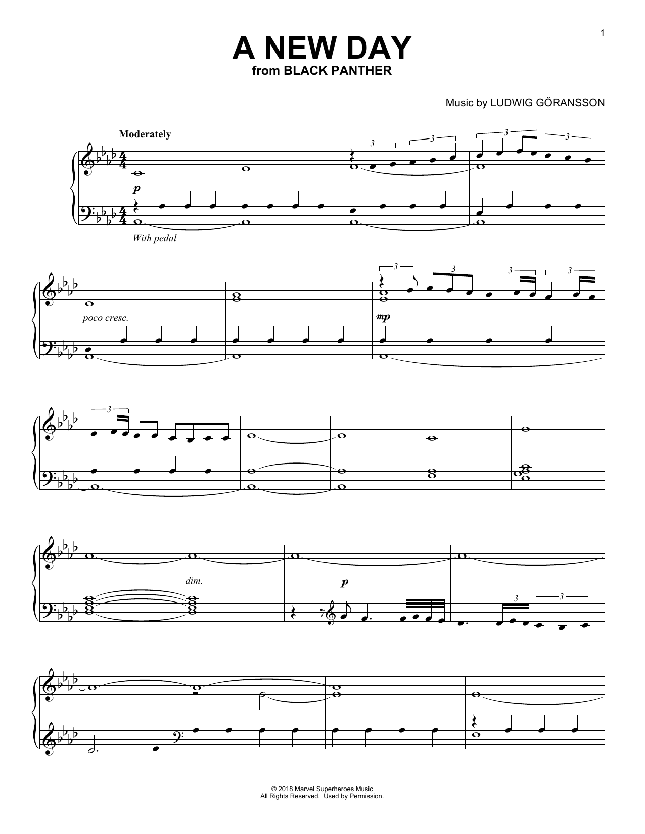 Ludwig Göransson A New Day (from Black Panther) Sheet Music Notes & Chords for Piano - Download or Print PDF