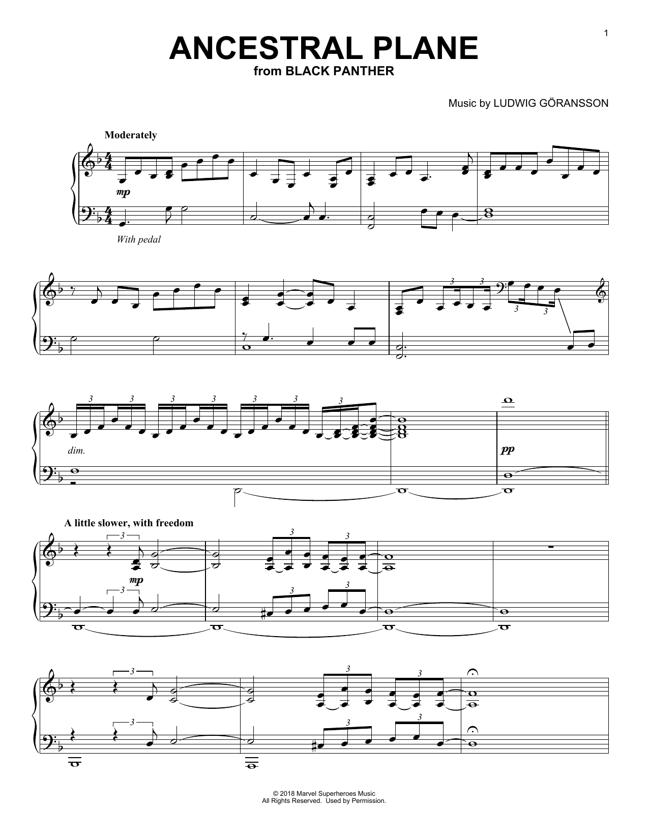 Ludwig Göransson Ancestral Plane (from Black Panther) Sheet Music Notes & Chords for Piano - Download or Print PDF