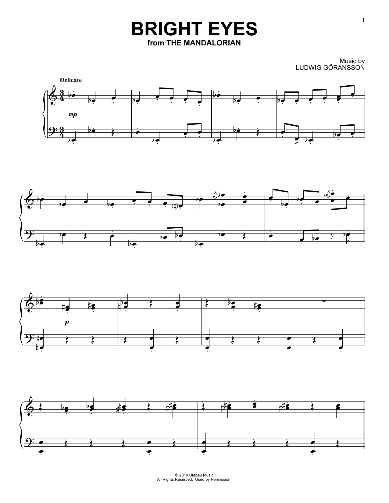 Ludwig Göransson Bright Eyes (from Star Wars: The Mandalorian) Sheet Music Notes & Chords for Piano Solo - Download or Print PDF