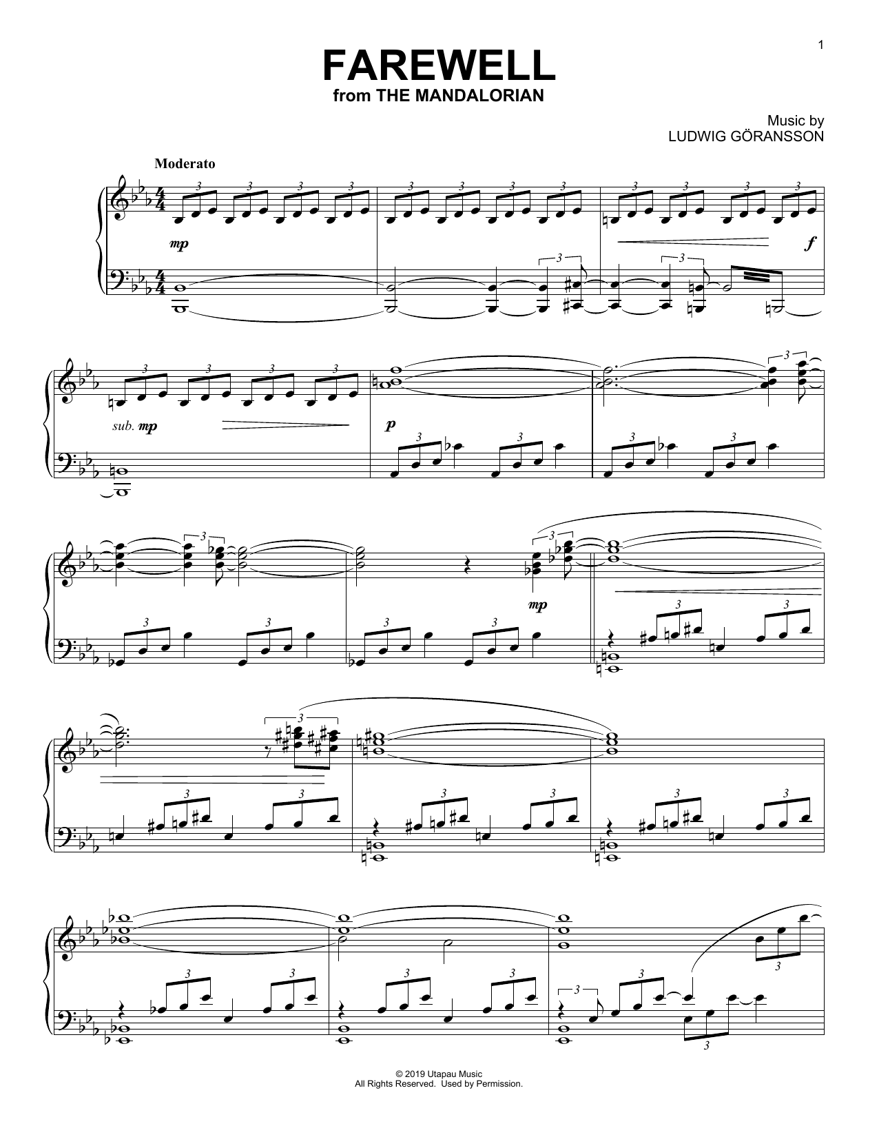 Ludwig Göransson Farewell (from Star Wars: The Mandalorian) Sheet Music Notes & Chords for Piano Solo - Download or Print PDF