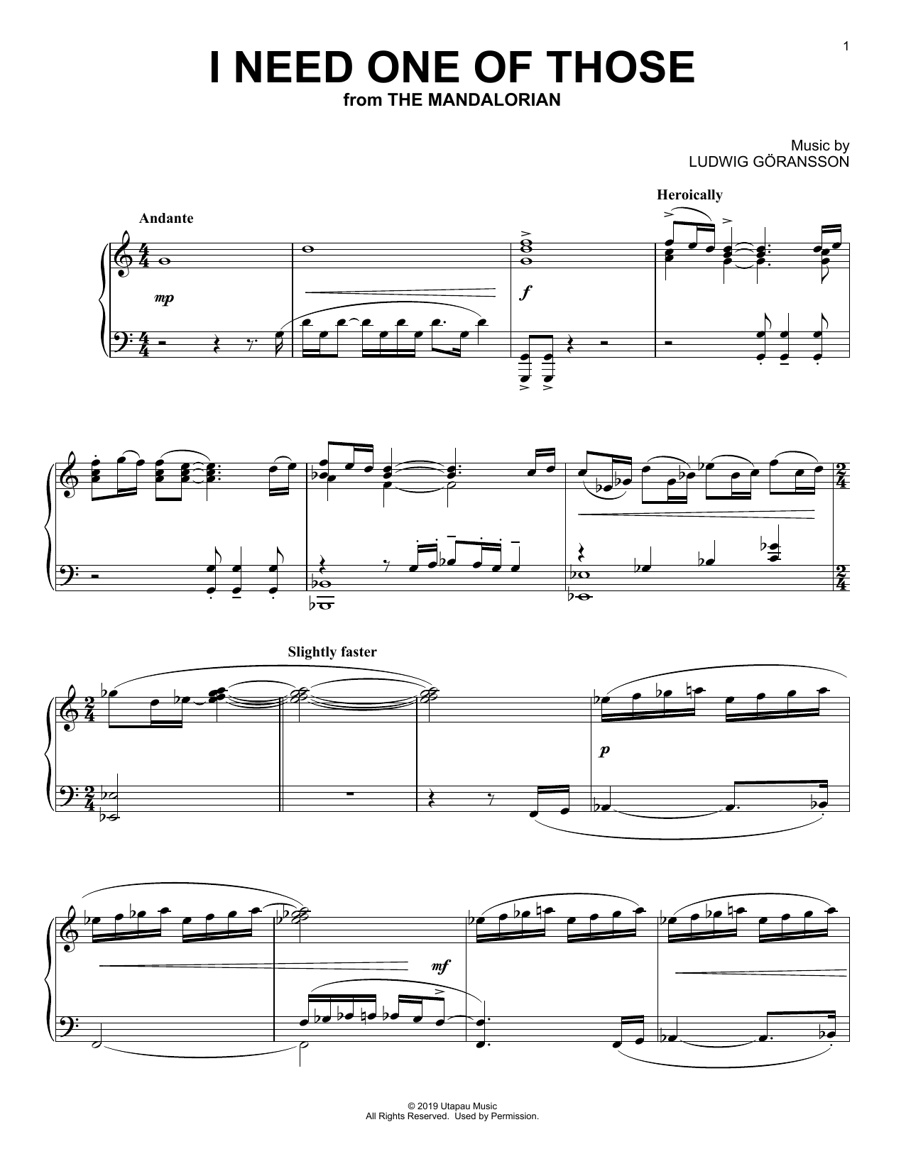 Ludwig Göransson I Need One Of Those (from Star Wars: The Mandalorian) Sheet Music Notes & Chords for Piano Solo - Download or Print PDF