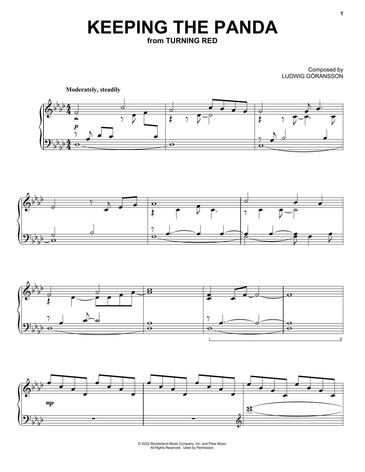 Ludwig Göransson Keeping The Panda (from Turning Red) Sheet Music Notes & Chords for Piano Solo - Download or Print PDF