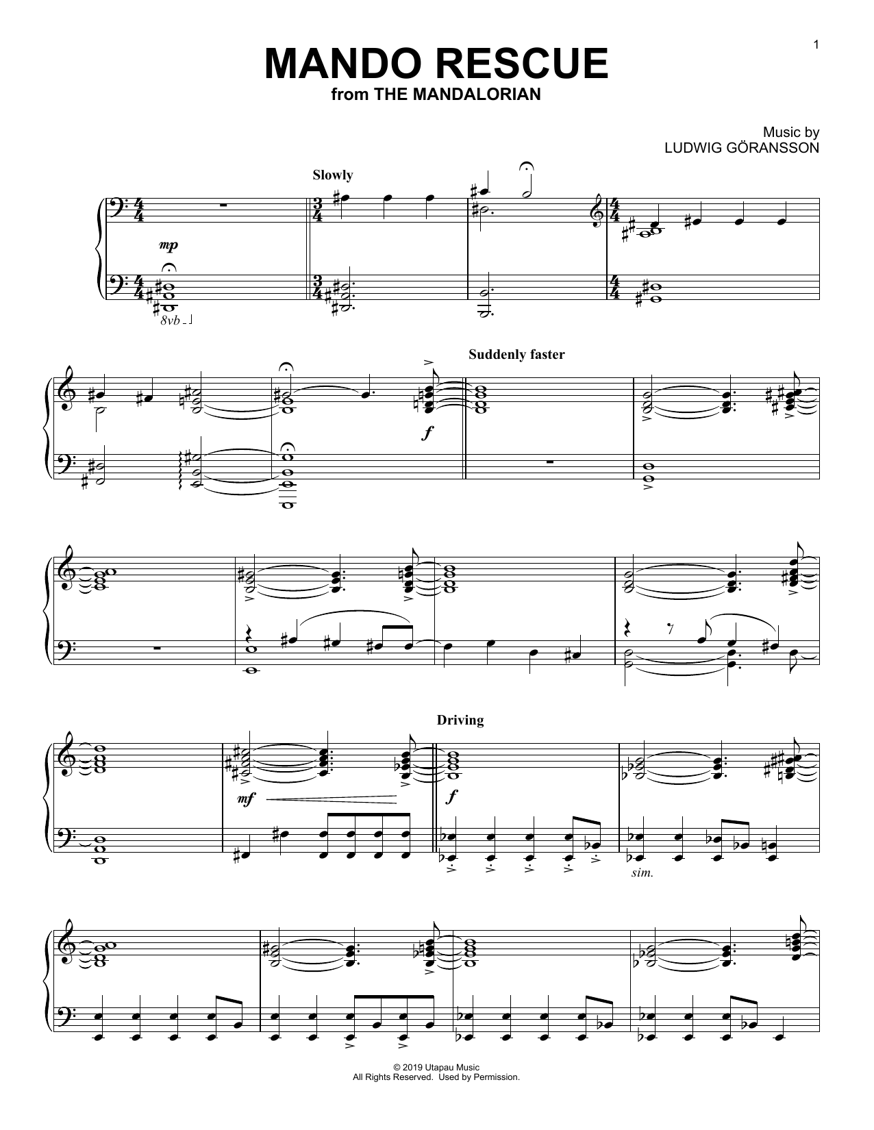 Ludwig Göransson Mando Rescue (from Star Wars: The Mandalorian) Sheet Music Notes & Chords for Piano Solo - Download or Print PDF