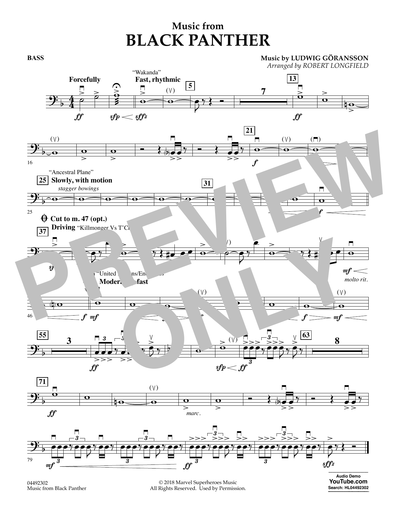 Ludwig Göransson Music from Black Panther (arr. Robert Longfield) - Bass Sheet Music Notes & Chords for Orchestra - Download or Print PDF