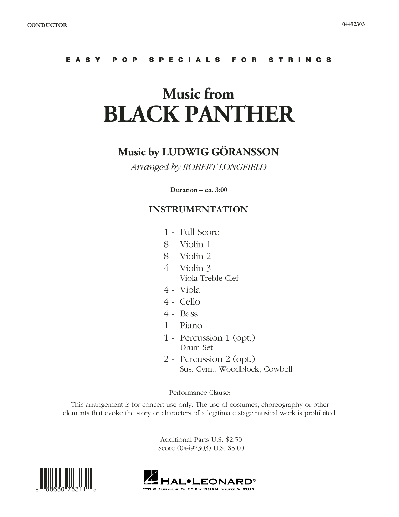 Ludwig Göransson Music from Black Panther (arr. Robert Longfield) - Conductor Score (Full Score) Sheet Music Notes & Chords for Orchestra - Download or Print PDF