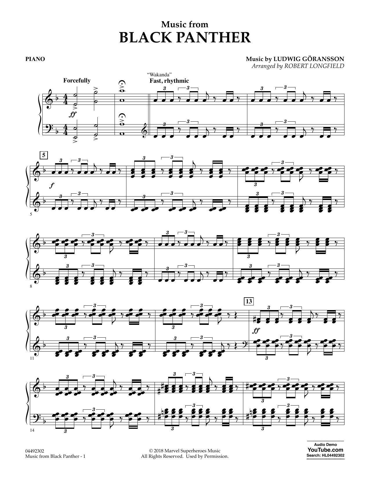 Ludwig Göransson Music from Black Panther (arr. Robert Longfield) - Piano Sheet Music Notes & Chords for Orchestra - Download or Print PDF