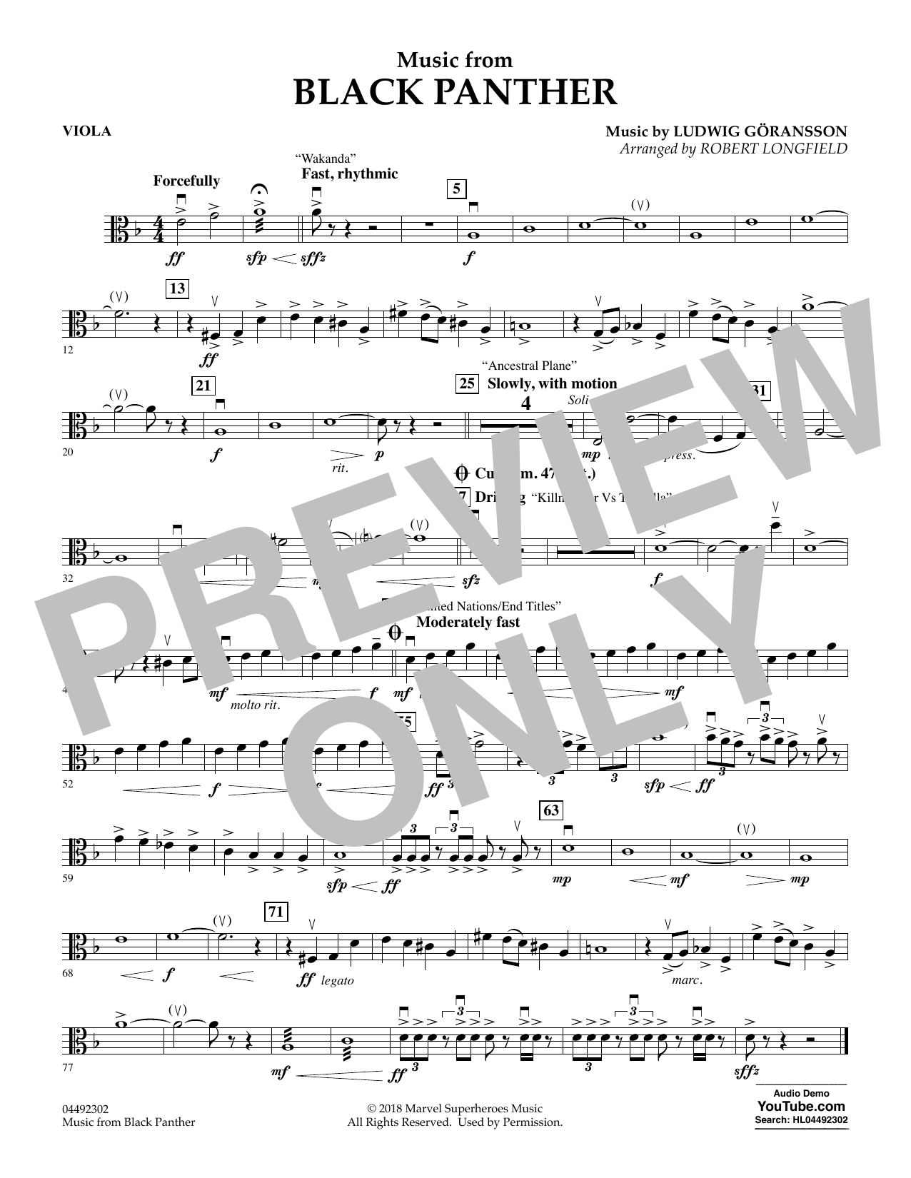 Ludwig Göransson Music from Black Panther (arr. Robert Longfield) - Viola Sheet Music Notes & Chords for Orchestra - Download or Print PDF